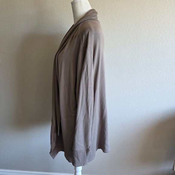 Athleta Size M P Pranayama Restore Wrap Long Open Front Cardigan Tencel Mushroom - Picture 3 of 8